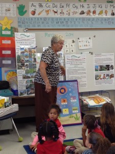 Jo Marie telling students about where food comes from